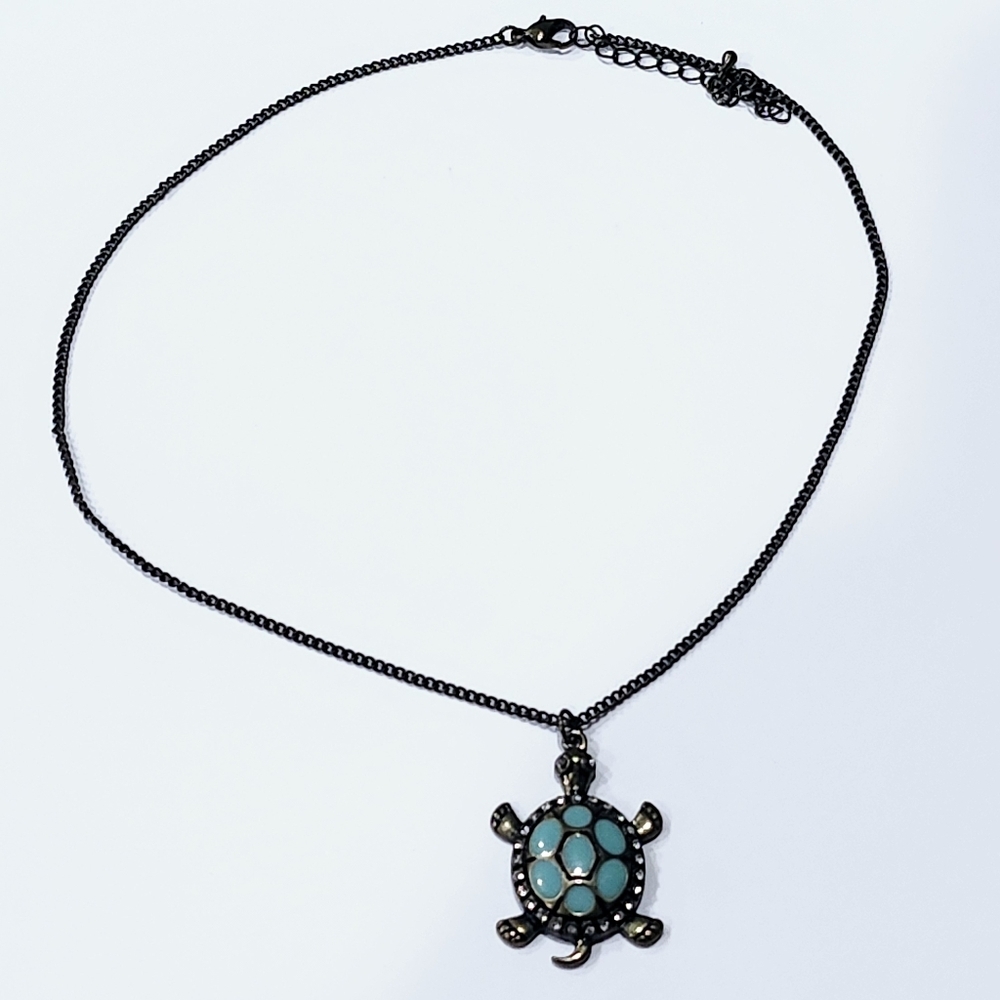 Rhinestone Turtle Pendant Necklace Fashion Jewelry - Picture 2 of 4